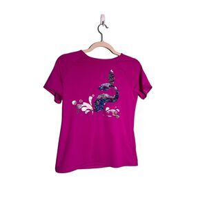 Land's End Girls XL 14-16 Purple Mermaid Sequin Rash Guard Swimwear Mock Neck
